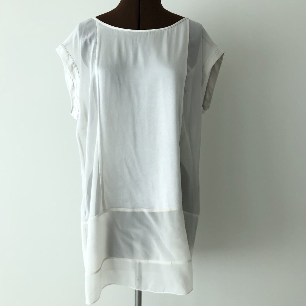 Eileen Fisher Silvery White Silk Sheer/Semi Sheer Tunic
